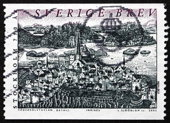 Postage stamp Sweden 2002 Painting of Stockholm, 1535