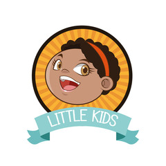 little girl kid cartoon inside seal stamp with ribbon icon. Vector illustration