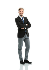 Portrait of a elegant handsome business man on white background