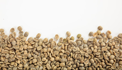 Green coffee beans on white background
