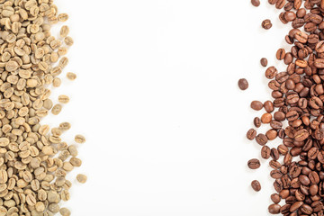 Green and black coffee beans