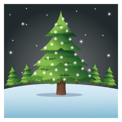 pine tree plant and snow icon. Merry christmas decoration. Colorful and frame design. Vector illustration