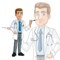 Fototapeta na wymiar doctor man cartoon with uniform icon. medical and health care theme. Colorful and isolated design. Vector illustration