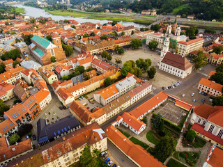 Fototapeta na wymiar Kaunas, Lithuania: aerial top view of Old Town