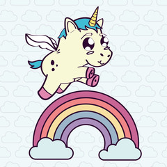 unicorn rainbow cloud horse horn cartoon magic fantasy icon. Colorful design. Vector illustration