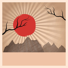 sun mountain and tree icon. landscape and japan culture. Colorful and vintage design. Vector illustration