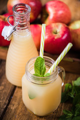 Refreshing apple pressed juice and mint
