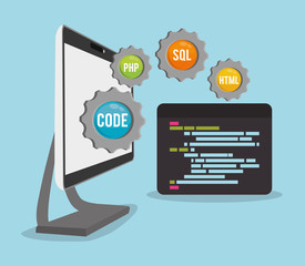 computer gears developer web responsive development website programming icon set. Colorful design. Vector illustration