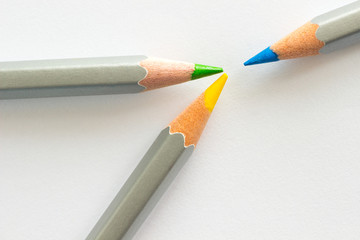 Three pencils: blue, yellow and green