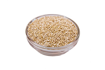 Bowl with quinoa on a white background