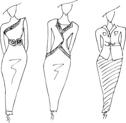 Fashion dresses sketches hand drawn illustration vector 