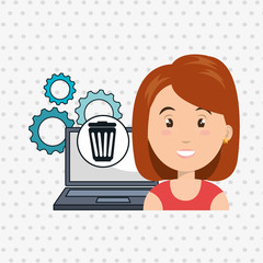 woman laptop gears apps vector illustration eps10