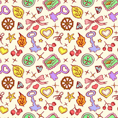 Colorful doodle sketch ink line art seamless pattern vector