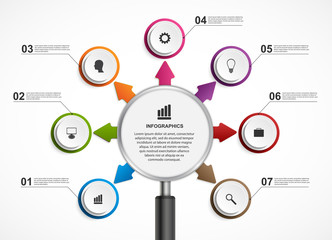 Abstract infographic with a magnifying glass. Vector illustration.