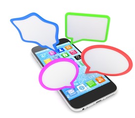 smartphone with bubbles isolated on white background. 3d rendering.