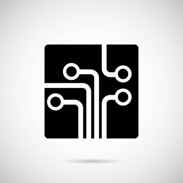 Circuit board square icon on gray background. Vector art.