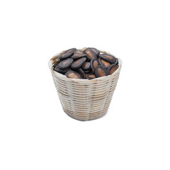 watermelon seeds in bamboo basket isolated on white