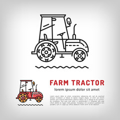 Farm tractor cab icon in a thin line art style, Isolated vector tractor logo, Farmers market logotype