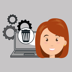 woman laptop gears apps vector illustration eps10