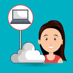woman cloud connection apps vector illustration eps10