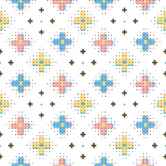 Vector creative seamless pattern, trendy geometric background. Minimal design elements, interpretation of retro style Memphis 80s 90s, Hipster Boho textiles. Abstract poster, cover, card design
