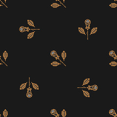 Elegant minimal design seamless pattern of gold rose on a dark background in the style of Art Deco. Thin line art floral ornament. Vector cover template or invitation card