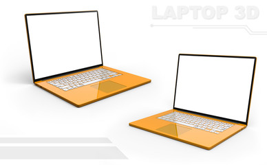 3D yellow glossy perspective laptop set