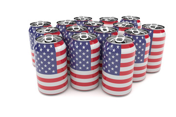 US Flag Aluminum Beer Cans Isolated On A White Background, 3d illustration