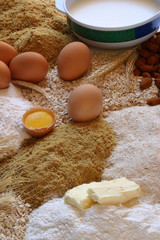 Chicken eggs with a broken egg and some beans and flour recipe