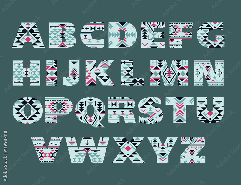 Fototapete vector set of ornate capital letters with abstract ethnic patterns.