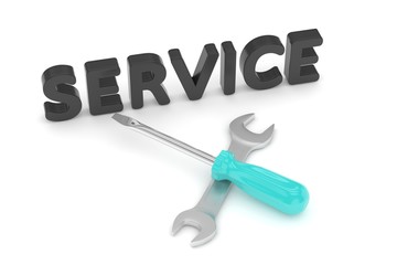 3D Illustration Wrench and screwdriver, service concept