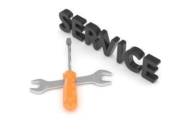 3D Illustration Wrench and screwdriver, service concept