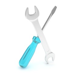 3D Illustration Wrench and screwdriver, service concept