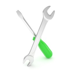 3D Illustration Wrench and screwdriver, service concept
