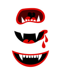 Vampire mouth with fangs. Vector halloween horror teeth isolated on white background