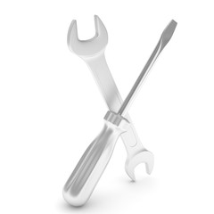 3D Illustration Wrench and screwdriver, service concept