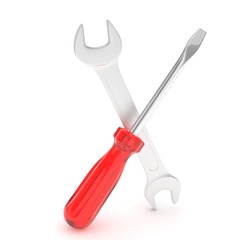 3D Illustration Wrench and screwdriver, service concept