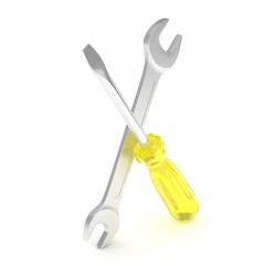 3D Illustration Wrench and screwdriver, service concept