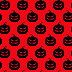 Autumn halloween pumpkin seamless pattern, black pumpkins on red vector background