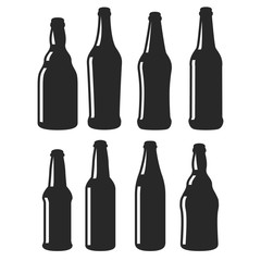 Fototapeta na wymiar Beer bottles different shapes black vector icons