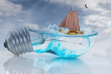 bateau naviguant dans une ampoule