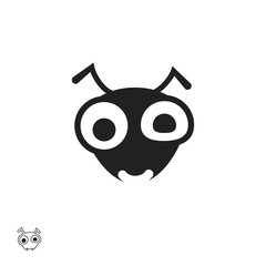 Ant head vector icon isolated on white background, flat cartoon insect bug face illustration, outline black line style