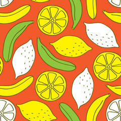 Seamless pattern of bananas and lemons.