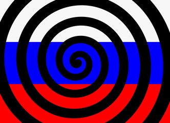 Hypnotic spiral and flag of russia as metaphor of russian propaganda - manipulation, disinformation and brainwashing, 
