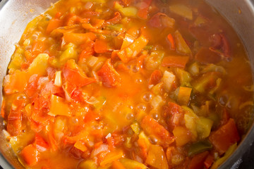 Cooking stew with mixed and colorfull vegetables