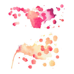 Abstract watercolor aquarelle hand drawn colorful shapes art red color paint or blood splatter stain