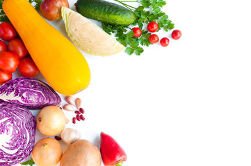 Purple Cabbage, onions, zucchini, tomatoes and other vegetables