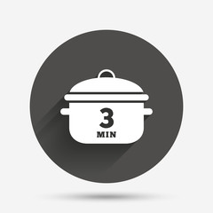 Boil 3 minutes. Cooking pan sign icon. Stew food