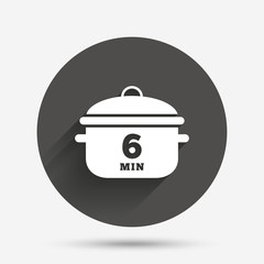 Boil 6 minutes. Cooking pan sign icon. Stew food