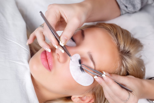 Woman Eye with Long Eyelashes. Eyelash Extension. Lashes, close up, selected focus.